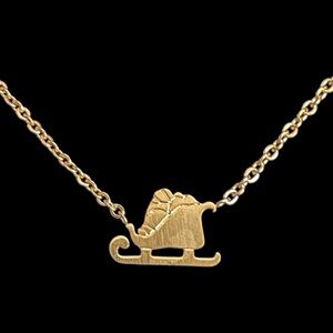 Micro Mini Santa’s Sleigh & Flying Reindeer Women’s Gold Christmas Necklace Cute